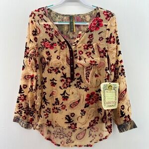 Aratta Velvet Burnout Paisley Floral Sheer Blouse NWT Women's Small